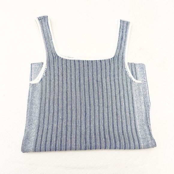 Club Monaco Blue White Heavy Knit Sleeveless Top Split Side Hems Size Small - Picture 6 of 6